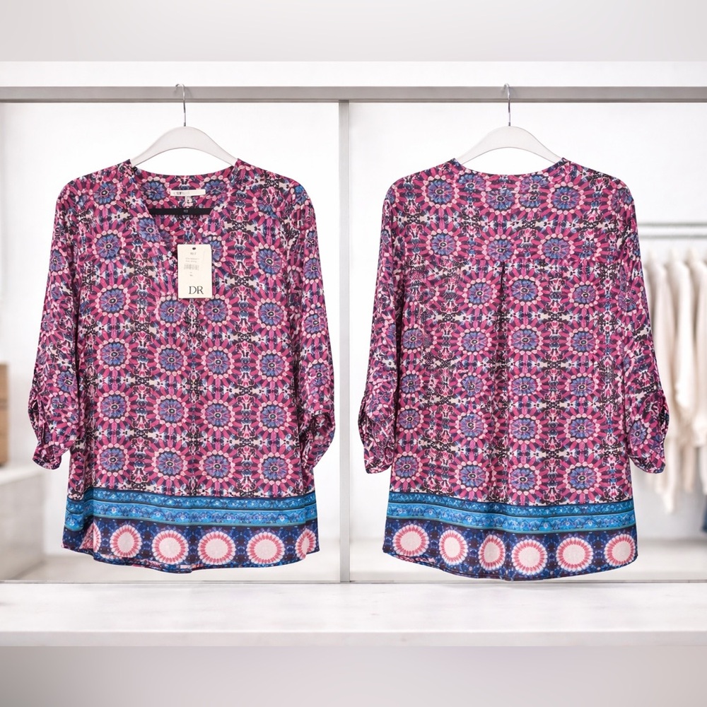 DR2 NWT Daniel Rainn, Pink, Red, and Blue Blouse/Top/Shirt 3/4 Or Long Sleeve